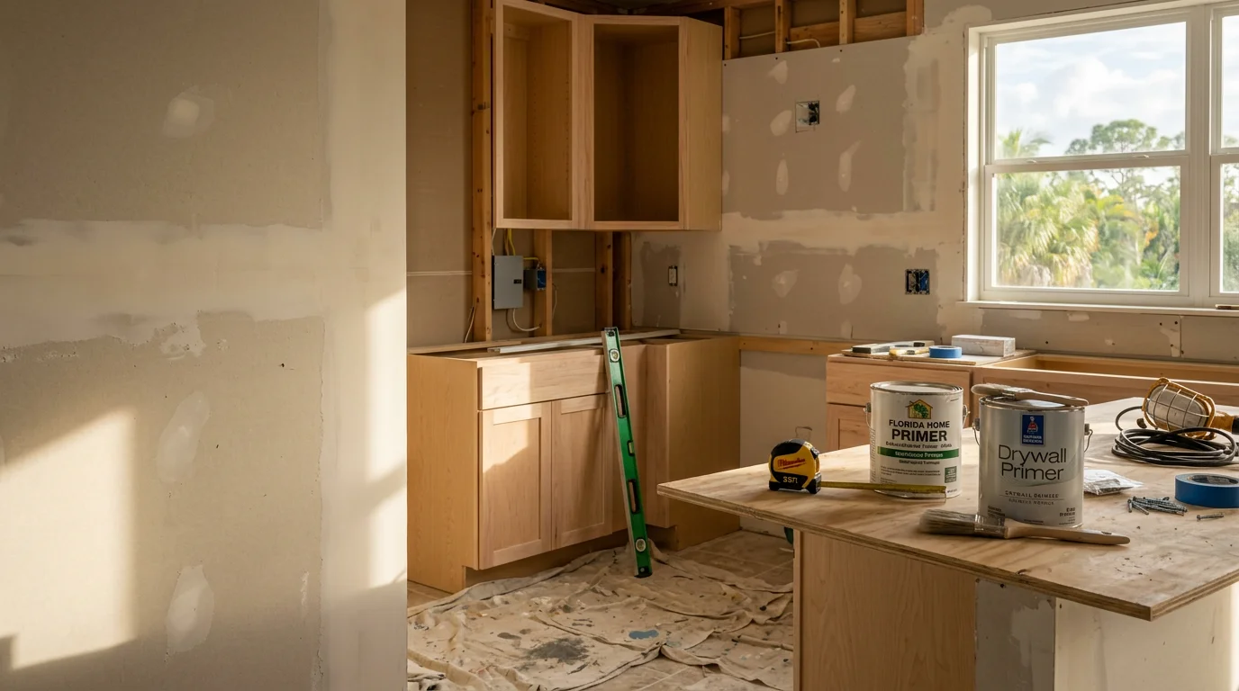 A renovated Ft. Myers home interior showing updated finishes and clean structural work completed by a general contractor. The space reflects practical improvements suited to Florida's humid coastal climate.