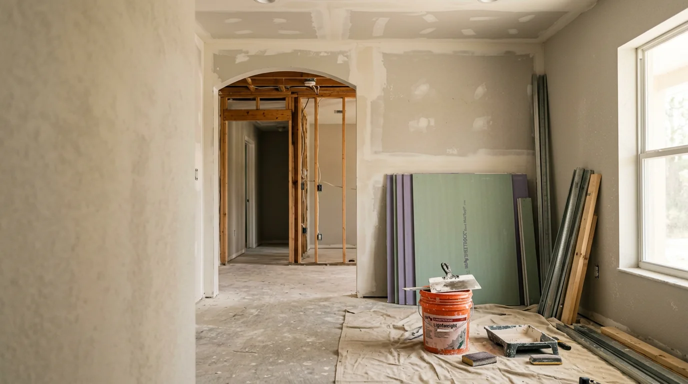 Renovated interior living space inside a Ft. Myers, FL home showing updated flooring, fresh drywall, and an open layout. General contractor work completed by Ser-Eve LLC in Southwest Florida.